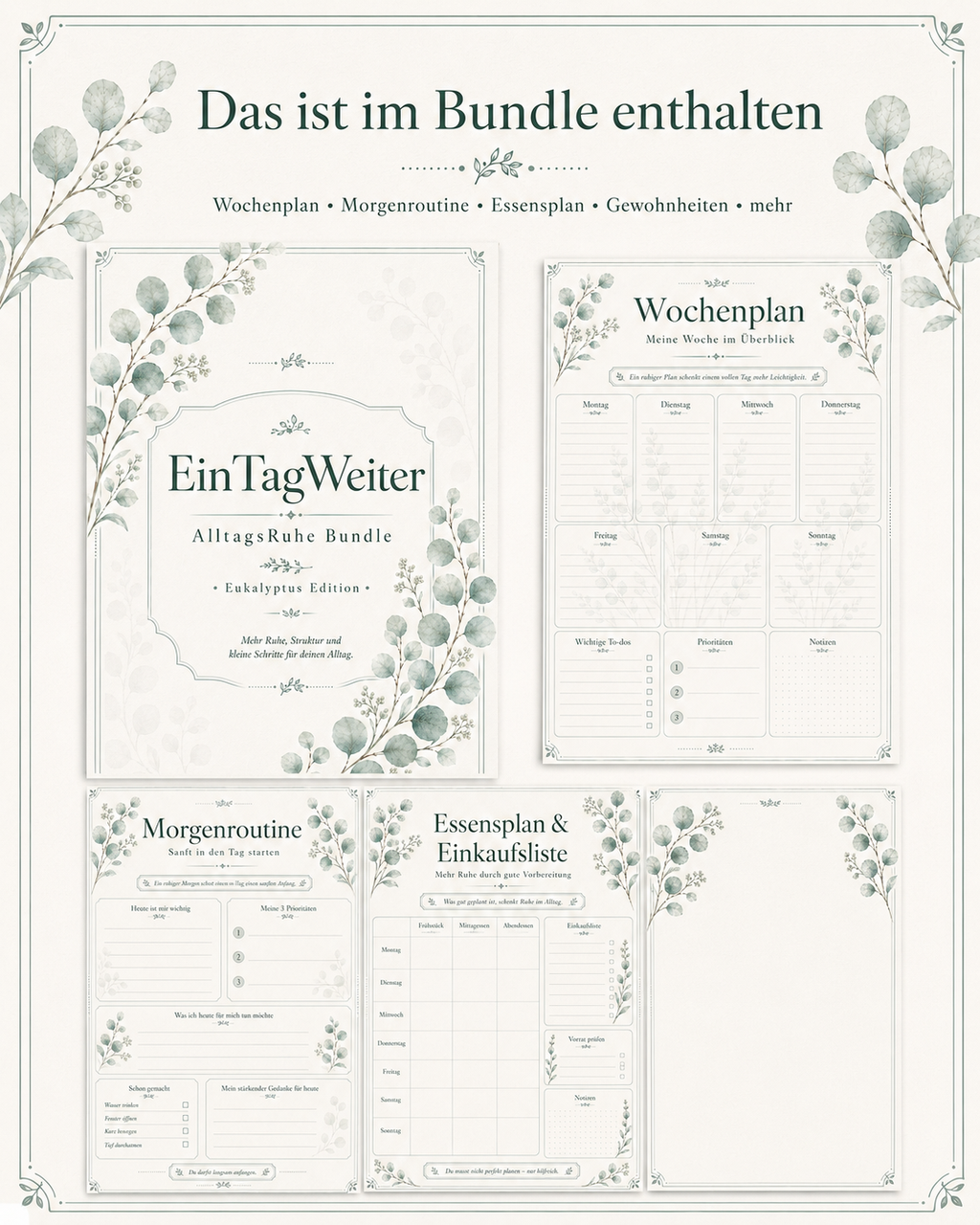 EinTagWeiter - Wochenplaner Bundle – Eukalyptus Edition